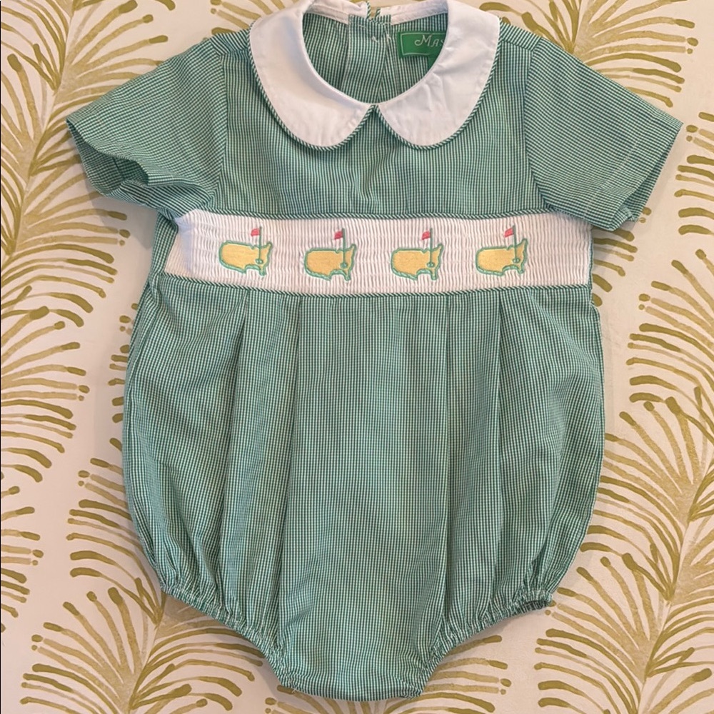 MASTERS Green Striped Baby Romper with Whale Embroidery NWOT